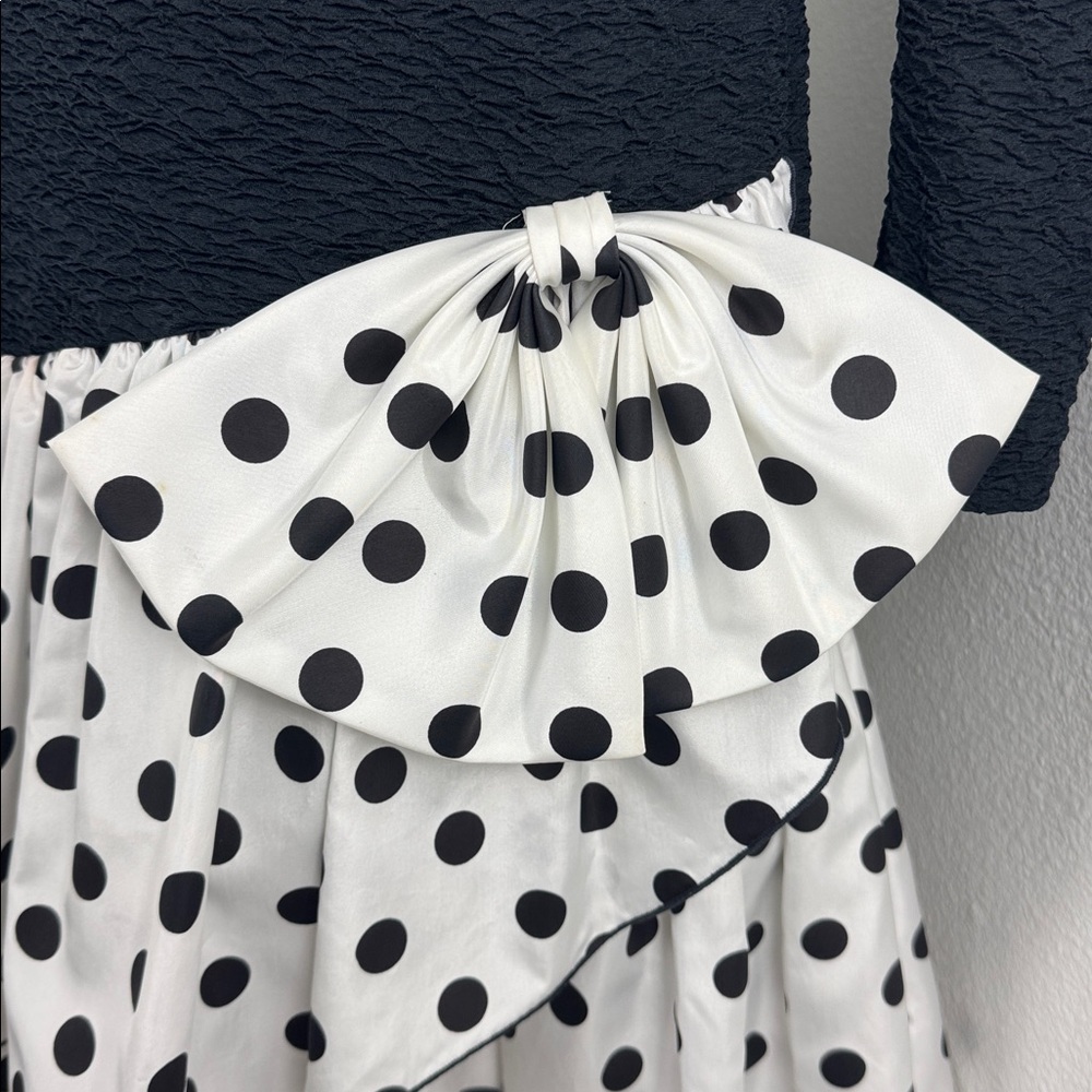 Vintage Darcy Union Made 80s Black and White Polka Dot Party Dress, Sz 9/10 - Picture 4 of 14